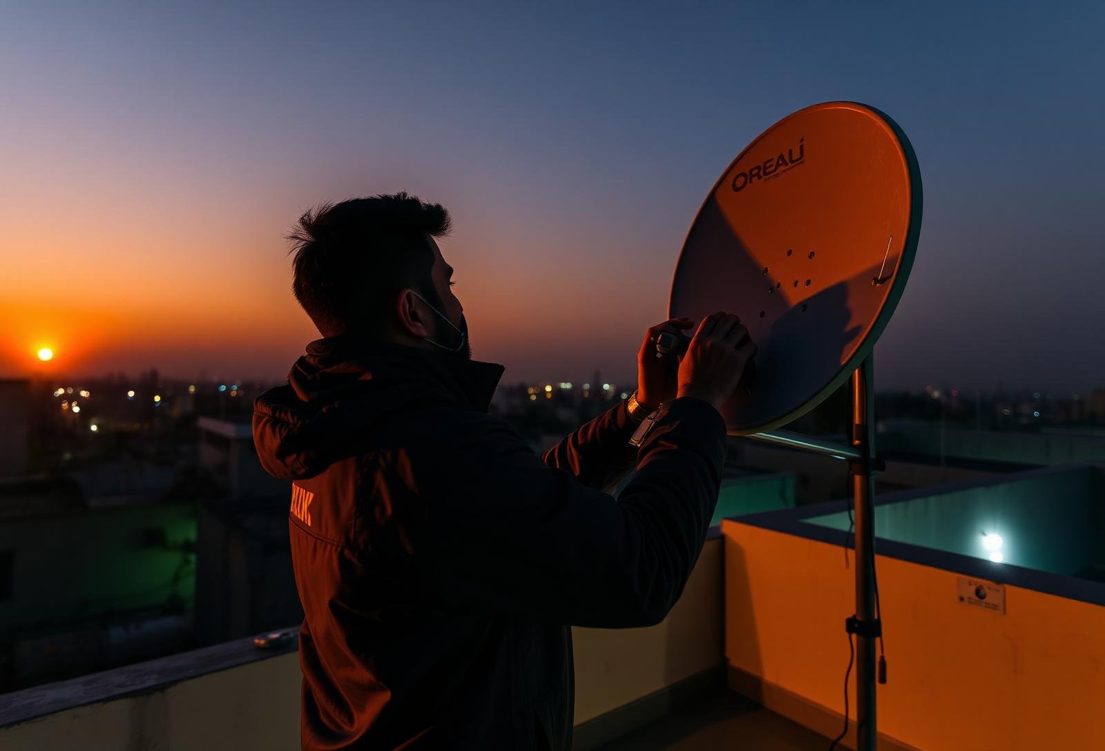 SkySAT technician installing a satellite dish